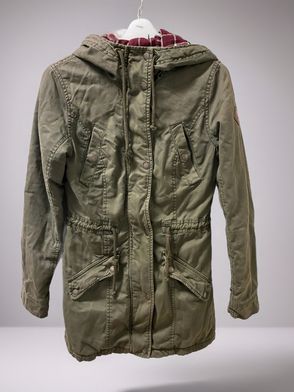 Hollister Olive Green Canvas Jacket with Brown Leather Patch